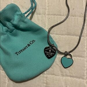Tiffany & Co. Silver Necklace with Turquoise Heart Charms